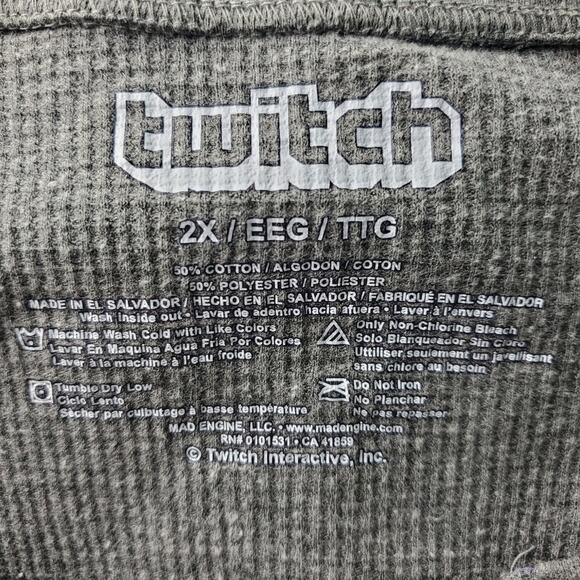 Twitch Men's Purple Embroidered Heart Thermal Henley Long Sleeve Top Gray 2X - Picture 4 of 4